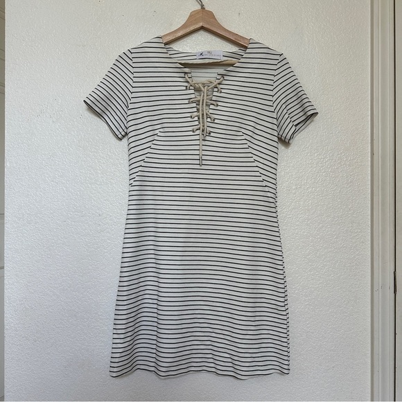 Amanda Uprichard Serena Black White Striped Tie Nautical Short Sleeve Dress - Picture 2 of 6